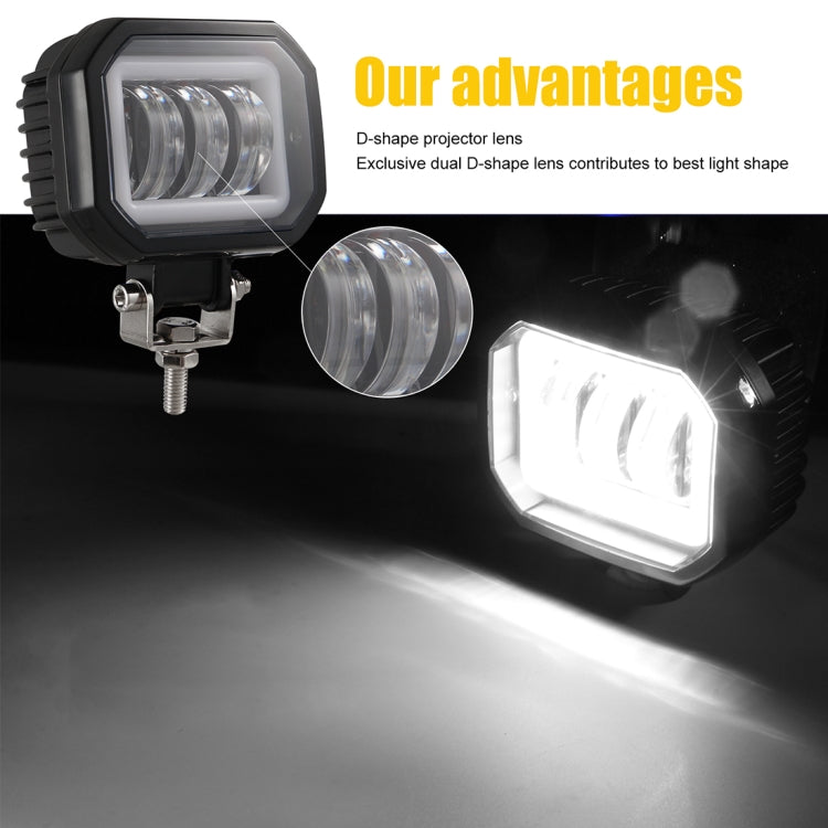 2 PCS Car 4 inch Square Spotlight Work Light with Angel Eyes-Reluova