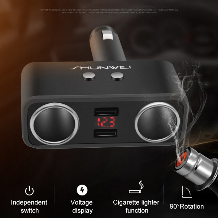 SHUNWEI SD-1925 120W 3A Car 2 in 1 Dual USB Charger 90 Degree Free Rotation Cigarette Lighter