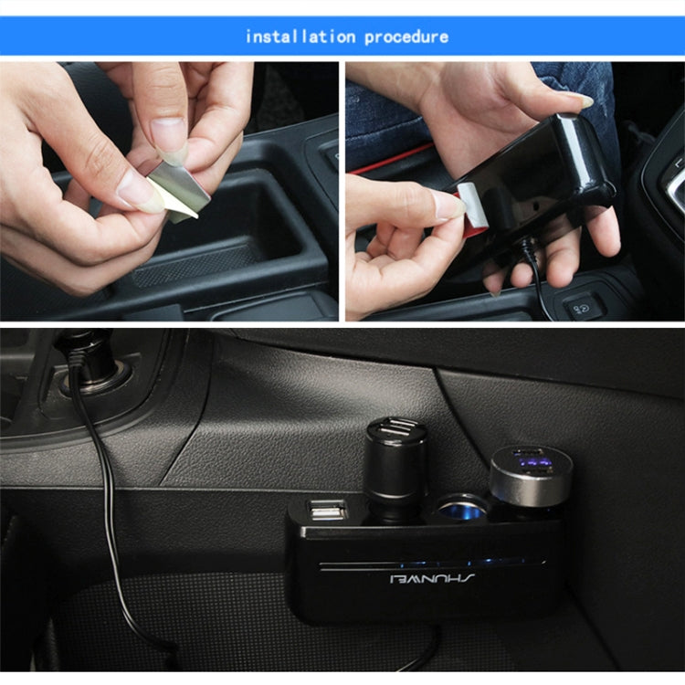 SHUNWEI SD-1939 120W 3A Car Independent Switch 3 in 1 Dual USB Charger Cigarette Lighter