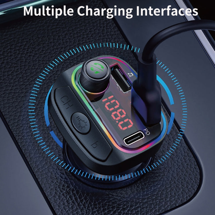 C14 Multifunctional Car Dual QC3.0+PD18W USB Charger Bluetooth FM Transmitter with Atmosphere Light ÎҵÄÉ̵ê