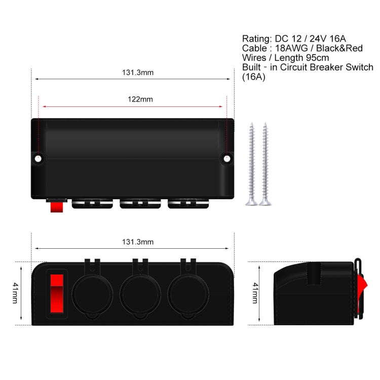 3 in 1 12-24V 16A Car Cigarette Lighter Socket with Overload Protection Switch Control-Reluova