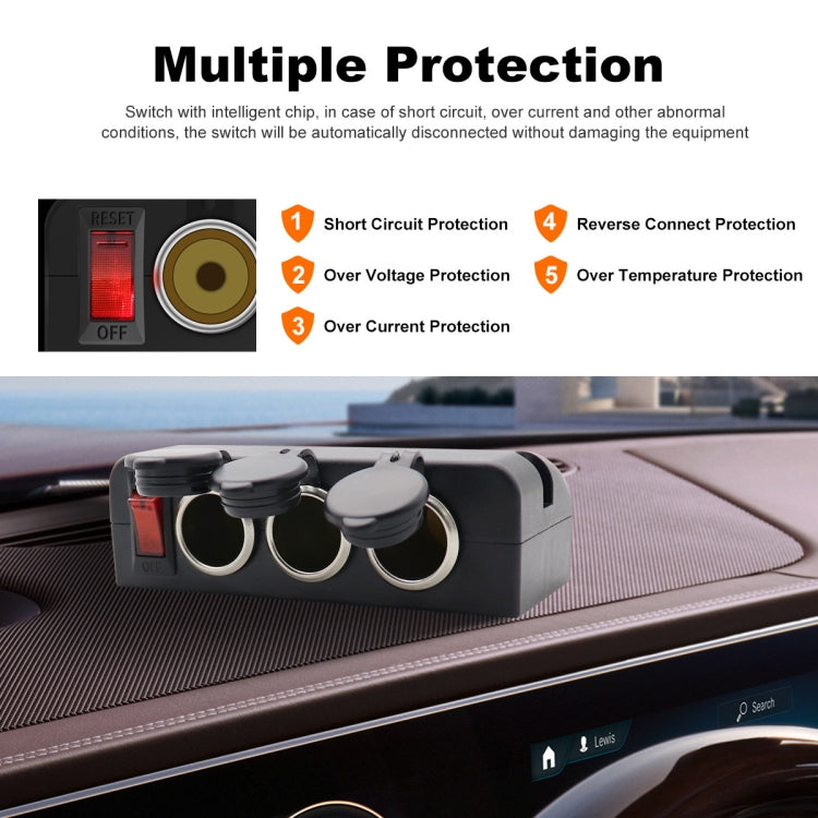 3 in 1 12-24V 16A Car Cigarette Lighter Socket with Overload Protection Switch Control-Reluova