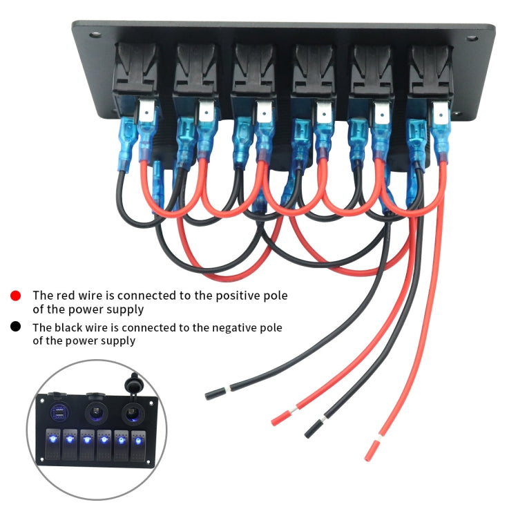 Multi-functional Combination Switch Panel 12V / 24V 6 Way Switches + Dual USB Charger for Car RV Marine Boat