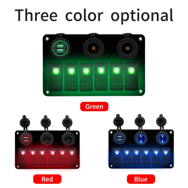 Multi-functional Combination Switch Panel 12V / 24V 6 Way Switches + Dual USB Charger for Car RV Marine Boat