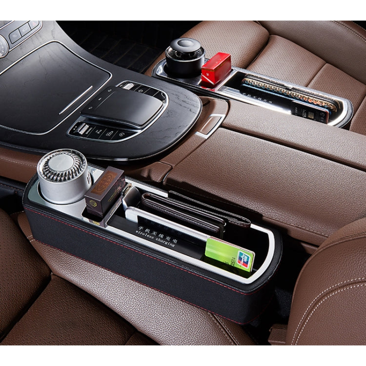 Car Multi-functional Wireless Fast Charge Console PU Leather Box Cup Holder Seat Gap Side Storage Box