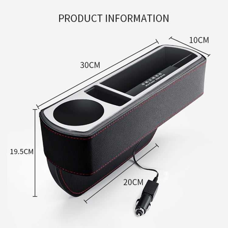 Car Multi-functional Wireless Fast Charge Console PU Leather Box Cup Holder Seat Gap Side Storage Box