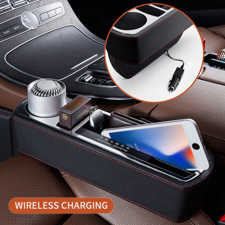 Car Multi-functional Wireless Fast Charge Console PU Leather Box Cup Holder Seat Gap Side Storage Box