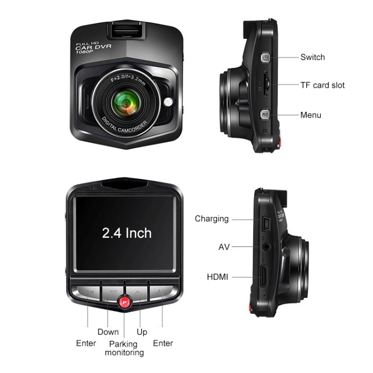 2.4 inch Car 480P Single Recording Shield Driving Recorder DVR Support Parking Monitoring / Loop Recording (Black)-Reluova