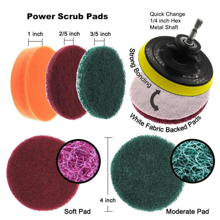 14 in 1 4 inch Sponge Scouring Pad Floor Wall Window Glass Cleaning Descaling Electric Drill Brush Head Set, Random Color Delivery