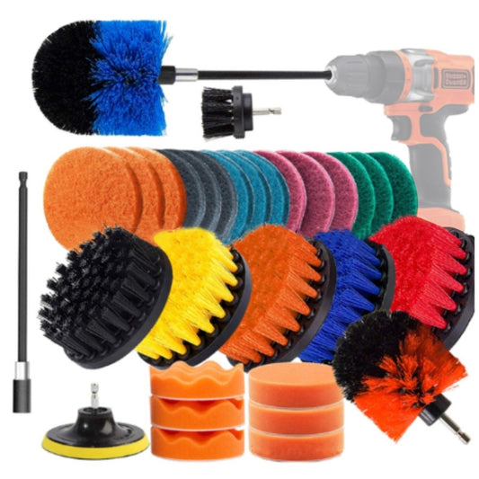 32 in 1 Floor Wall Window Glass Cleaning Descaling Electric Drill Brush Head Set-Reluova