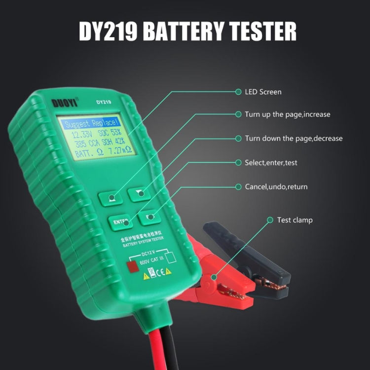 DUOYI DY219 Digital Battery Analyzer Car Fault Diagnostic Device Current and Voltage Detector