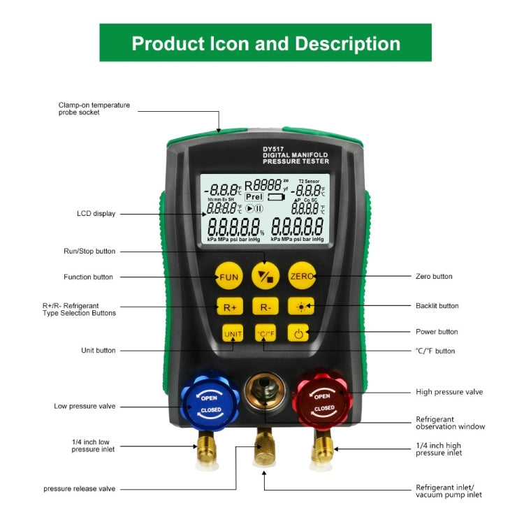 DUOYI DY517A Car Air Conditioning Diagnostic Instrument Temperature Monitor Fluoride Meter