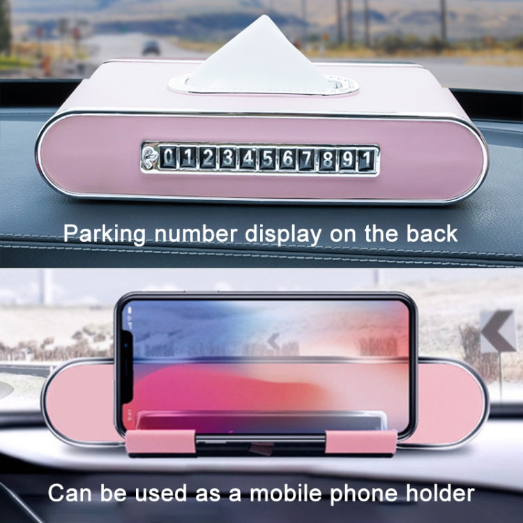 Car Dashboard Diamond Paper Towel Box with Temporary Parking Phone Number Card & Phone Holder