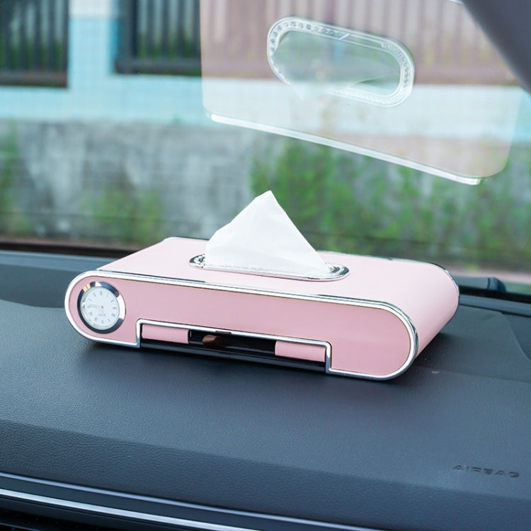 Car Dashboard Diamond Paper Towel Box with Temporary Parking Phone Number Card & Phone Holder & Clock