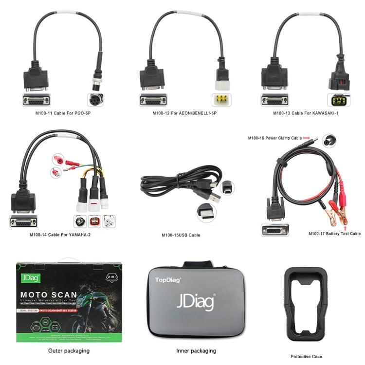 JDiag M100 Motorcycles 2 in1 OBD Scanner Battery Tester