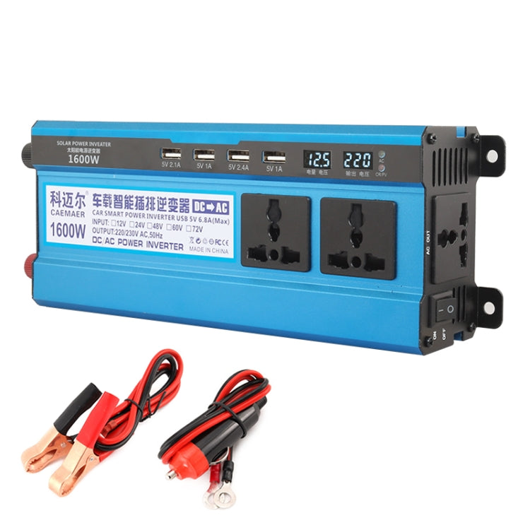 Carmaer 12V to 220V 1600W Three Socket Car Double Digital Display Inverter Household Power Converter