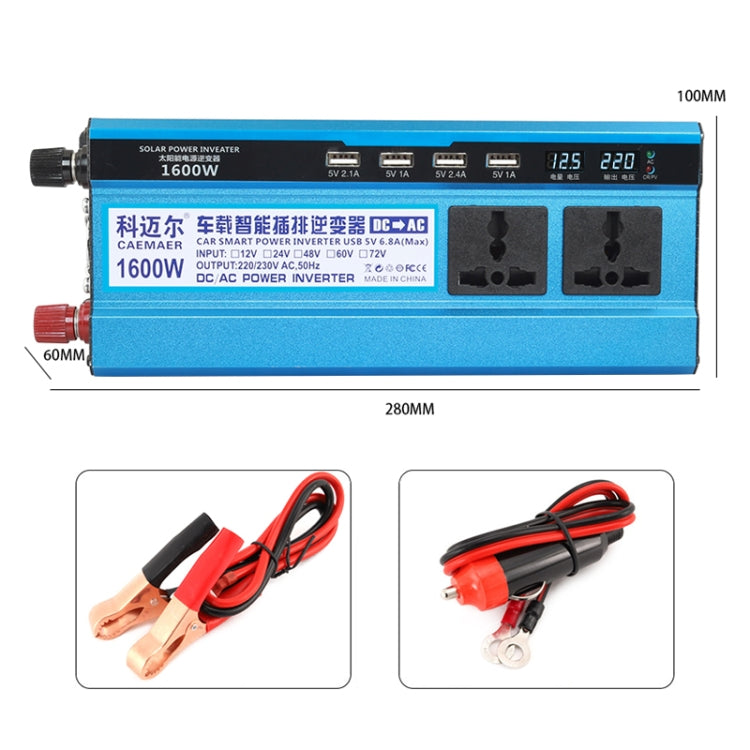 Carmaer 24V to 220V 1600W Three Socket Car Double Digital Display Inverter Household Power Converter