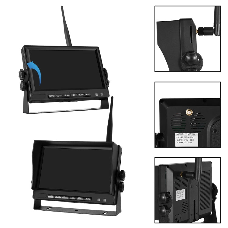 PZ710-W 7 inch Car Digital Wireless Rear-view Split-screen Monitor Single Record