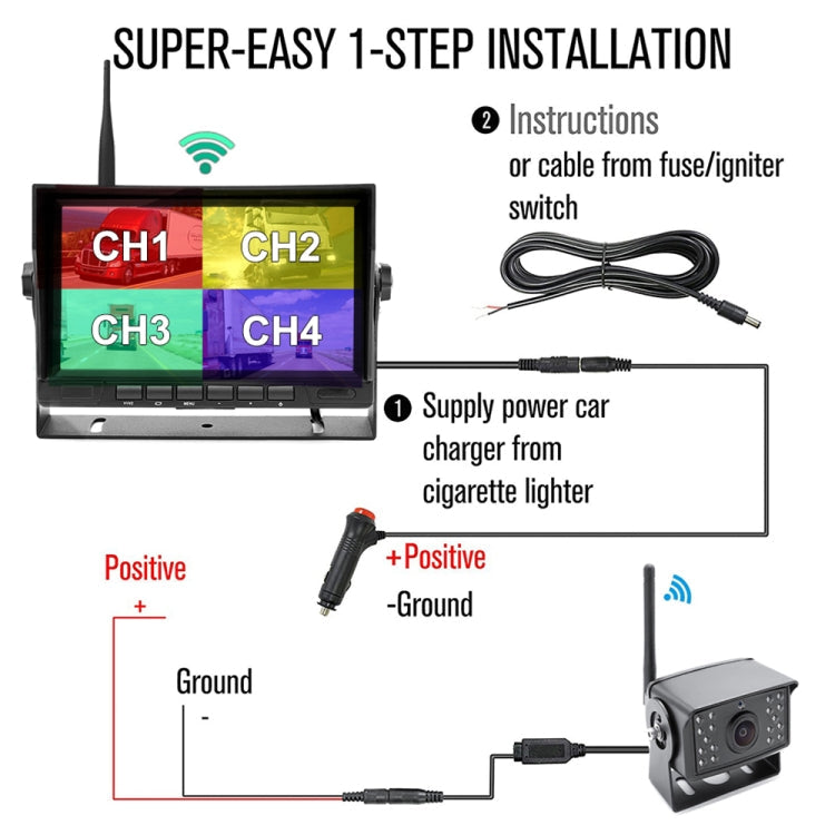 PZ710-W 7 inch Car Digital Wireless Rear-view Split-screen Monitor Dual Record