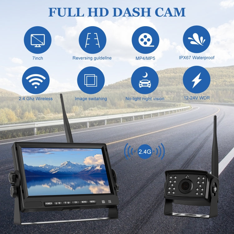 PZ710-W 7 inch Car Digital Wireless Rear-view Split-screen Monitor Dual Record