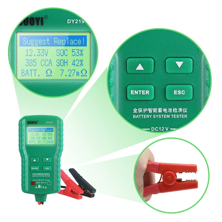 DUOYI DY219A Car 12V / 24V Digital Battery Analyzer Fault Diagnostic Device