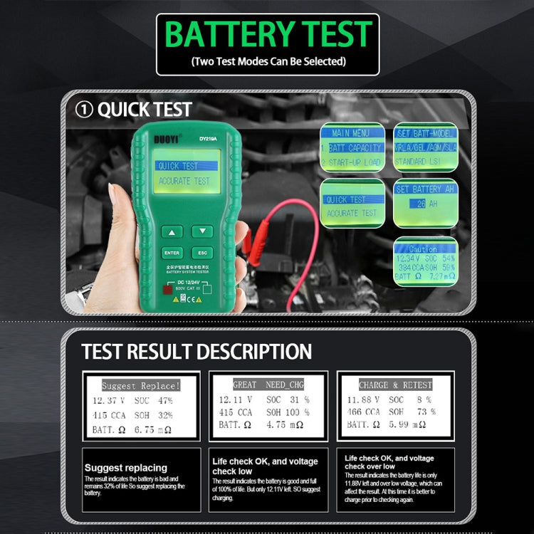 DUOYI DY219A Car 12V / 24V Digital Battery Analyzer Fault Diagnostic Device