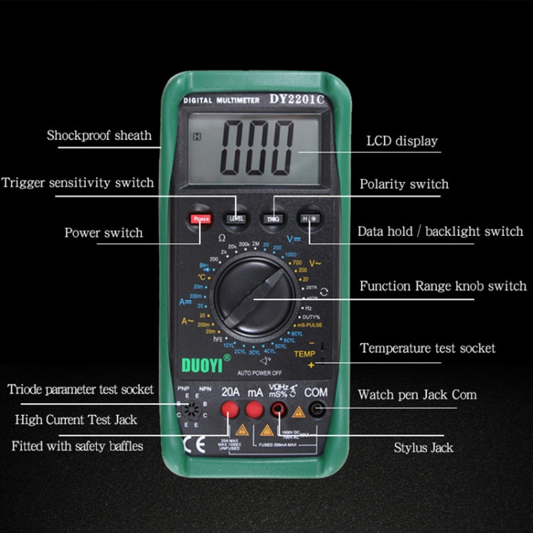 DUOYI DY2201C Car High-precision Digital Multi-function Maintenance Automatic Universal Meter