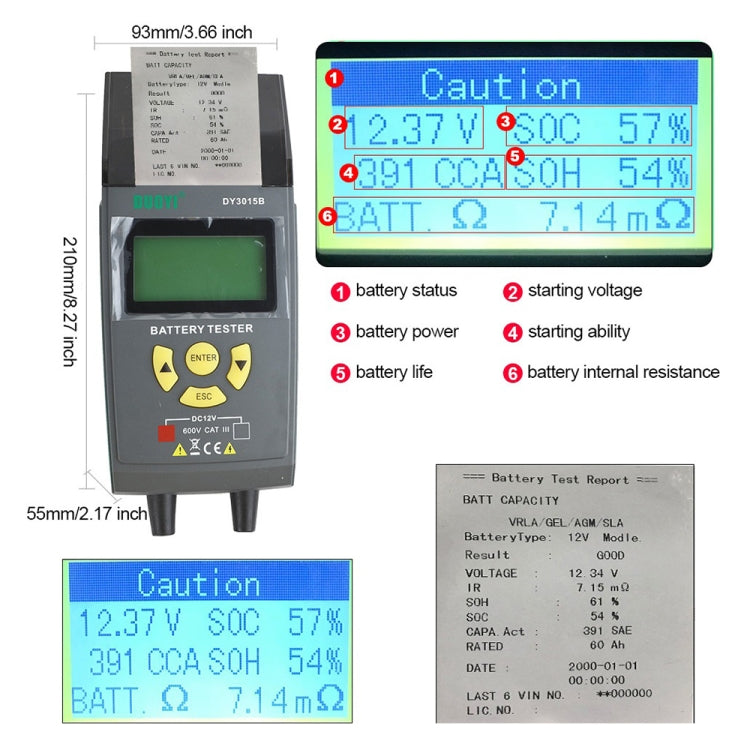 DUOYI DY3015B Car Multi-language 12V Battery Tester