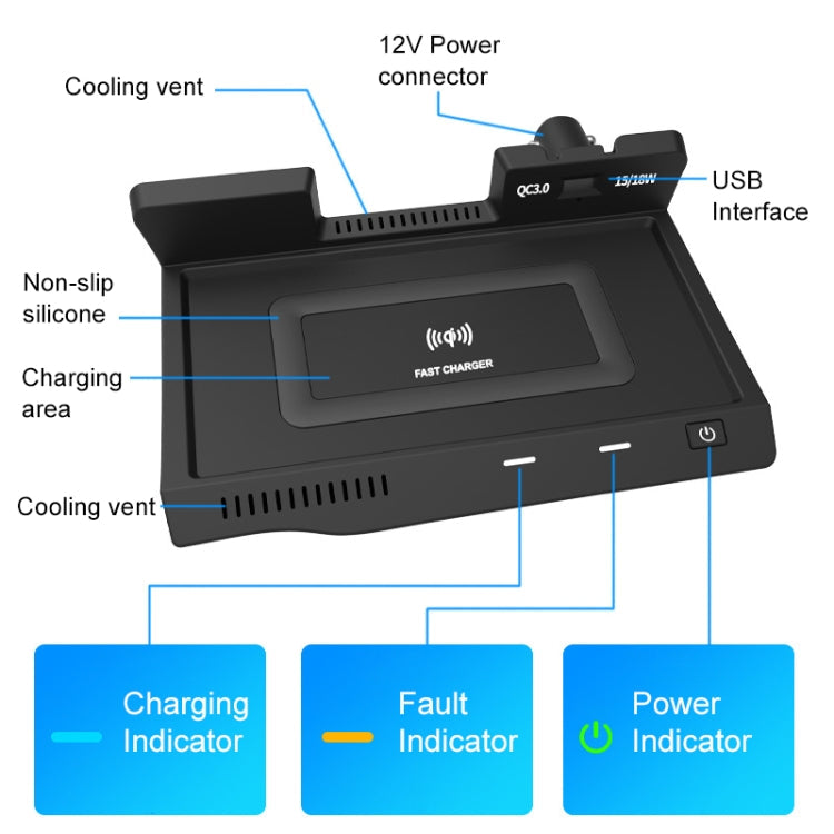 HFC-1040 Car Qi Standard Wireless Charger 10W Quick Charging for Nissan Teana 2019-2021, Left Driving ÎҵÄÉ̵ê