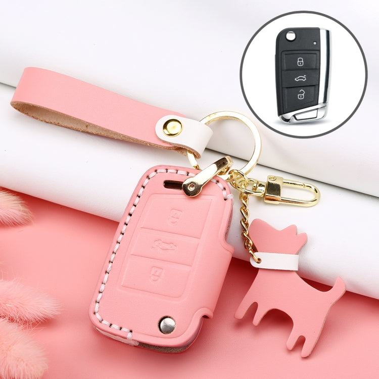 Hallmo Car Female Style Cowhide Leather Key Protective Cover for Volkswagen, B Type Folding ÎҵÄÉ̵ê