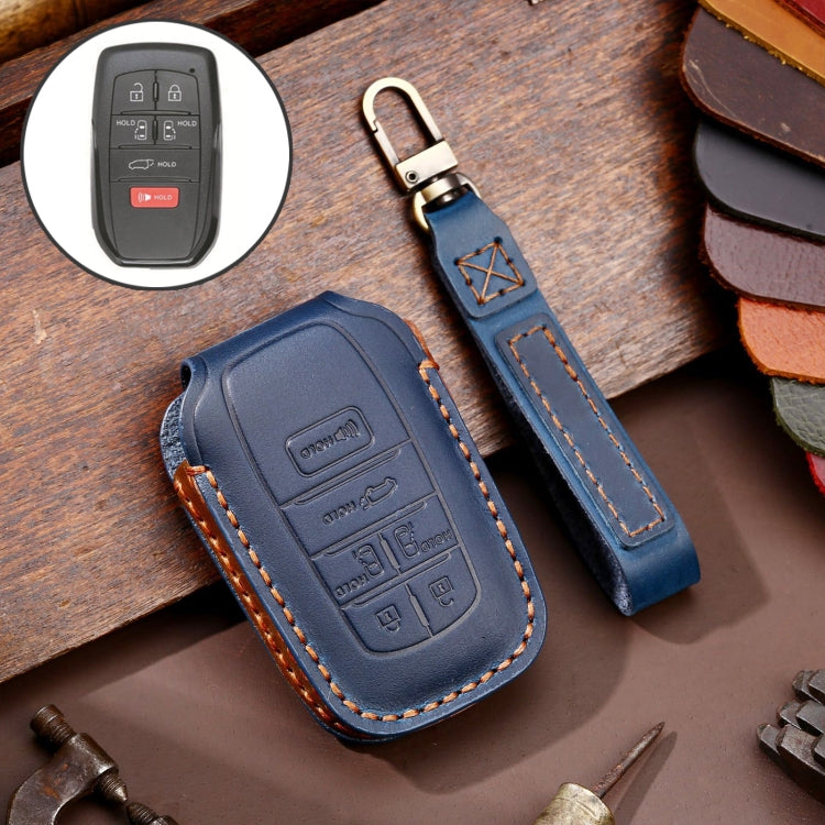 Hallmo Car Genuine Leather Key Protective Cover for Toyota Sienna 6-button