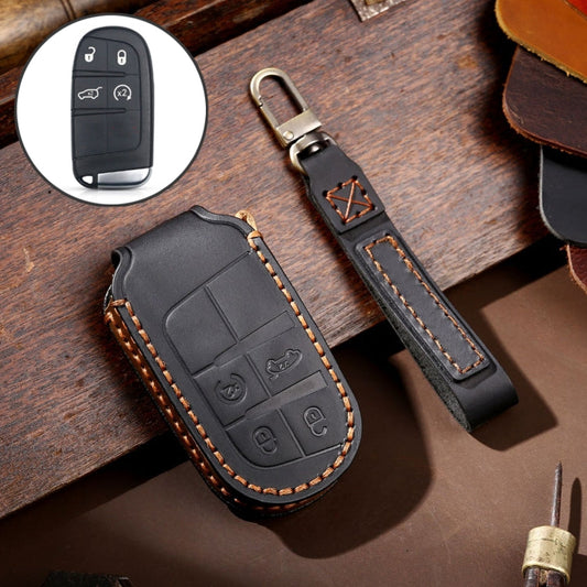 Hallmo Car Genuine Leather Key Protective Cover for Jeep Compass 4-button