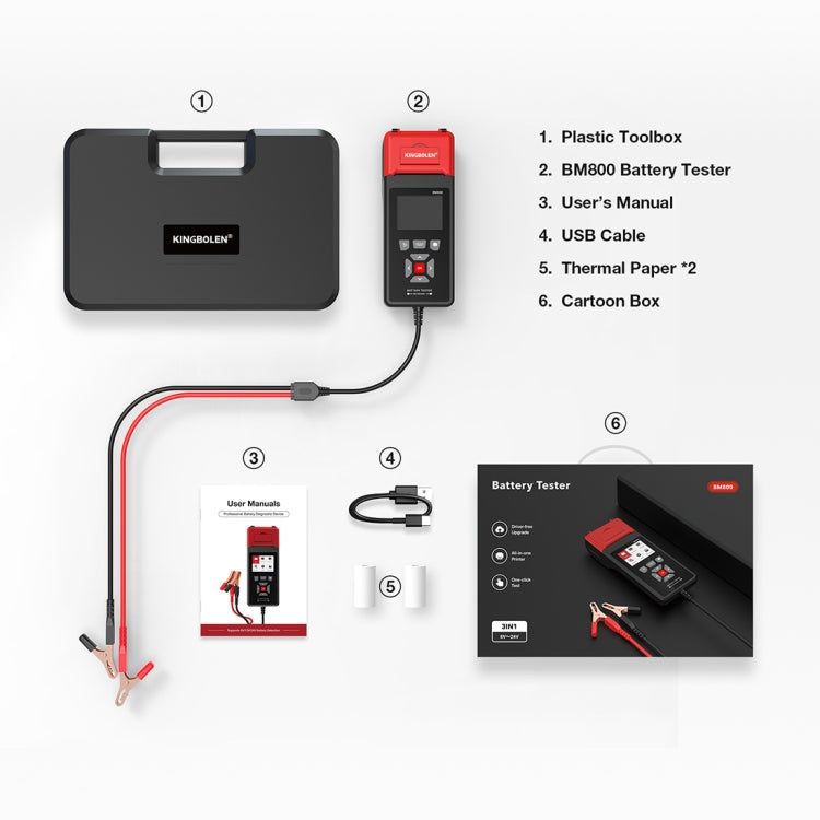 KINGBOLEN BM800 Car Digital Load Battery Tester with Printer Function