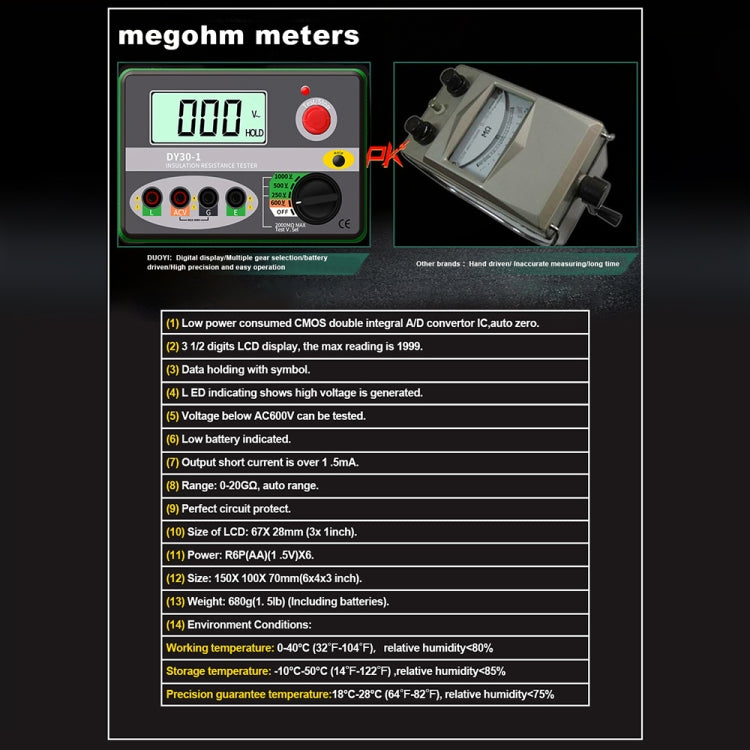 DUOYI DY30-1 Car Digital Insulation Resistance Tester Meter ÎҵÄÉ̵ê