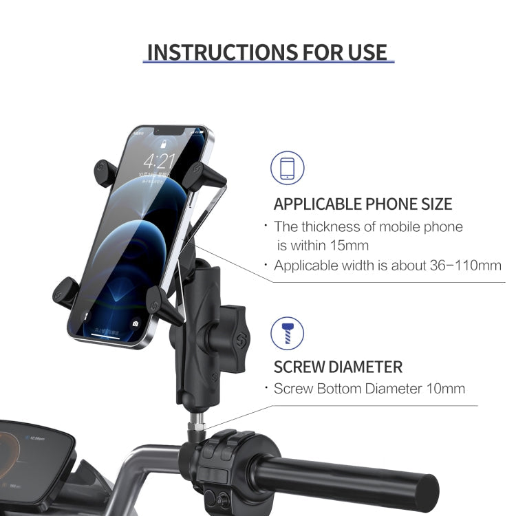 ZH-1558D1 Motorcycle M10 Ball Joint X-shape Aluminum Alloy Phone Holder ÎҵÄÉ̵ê