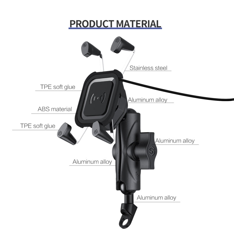 ZH-1558B2 Motorcycle Rear Mirror X-shape Aluminum Alloy Qi Wireless Charging Phone Holder ÎҵÄÉ̵ê