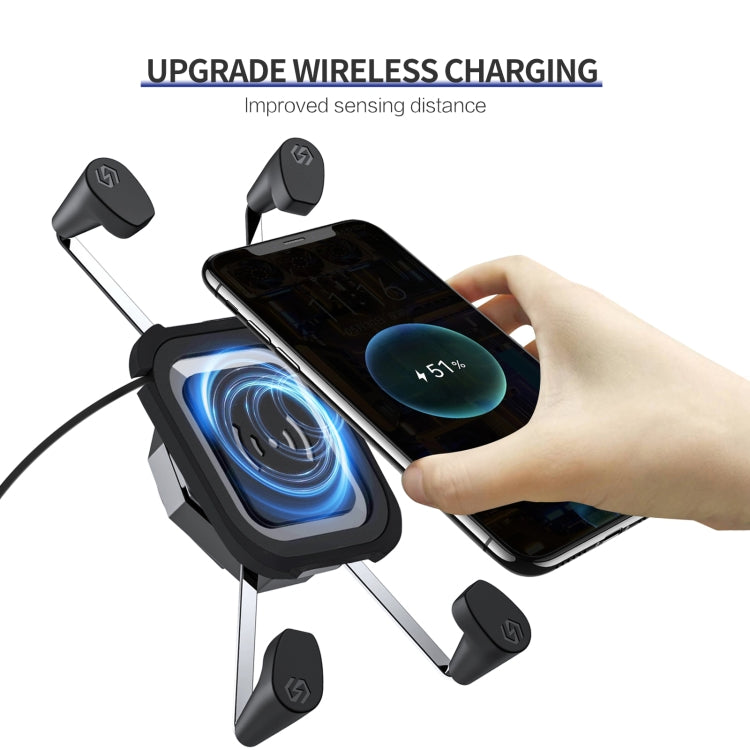 ZH-1558B2 Motorcycle Rear Mirror X-shape Aluminum Alloy Qi Wireless Charging Phone Holder