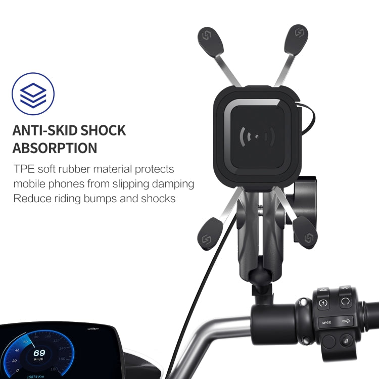 ZH-1558B2 Motorcycle Rear Mirror X-shape Aluminum Alloy Qi Wireless Charging Phone Holder ÎҵÄÉ̵ê