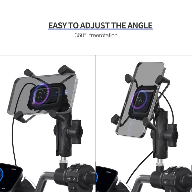 ZH-1558C2 Motorcycle M8 Ball Joint X-shape Aluminum Alloy Qi Wireless Charging Phone Holder