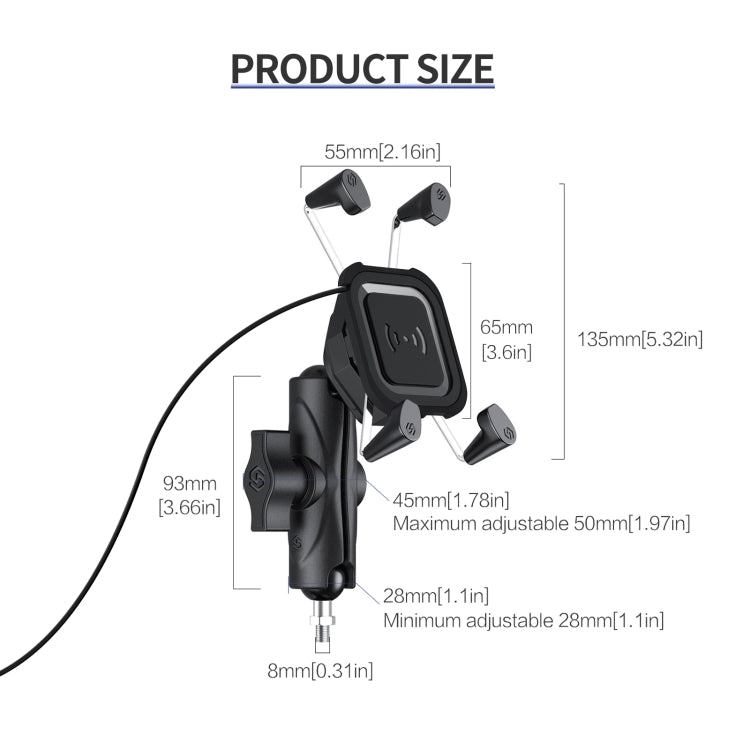 ZH-1558C2 Motorcycle M8 Ball Joint X-shape Aluminum Alloy Qi Wireless Charging Phone Holder