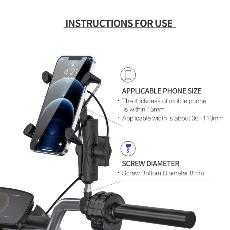 ZH-1558C2 Motorcycle M8 Ball Joint X-shape Aluminum Alloy Qi Wireless Charging Phone Holder ÎҵÄÉ̵ê