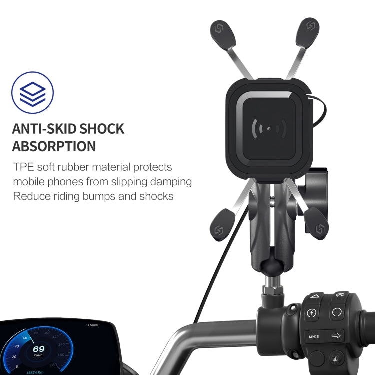 ZH-1558C2 Motorcycle M8 Ball Joint X-shape Aluminum Alloy Qi Wireless Charging Phone Holder