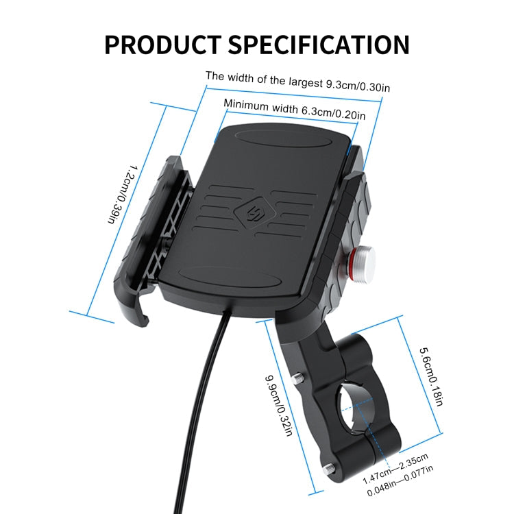 ZH-19414A1 Motorcycle Handlebar Qi USB Wireless Charging Phone Holder ÎҵÄÉ̵ê