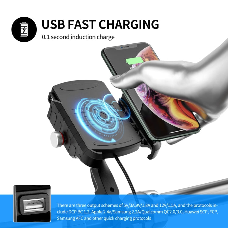 ZH-19414A1 Motorcycle Handlebar Qi USB Wireless Charging Phone Holder