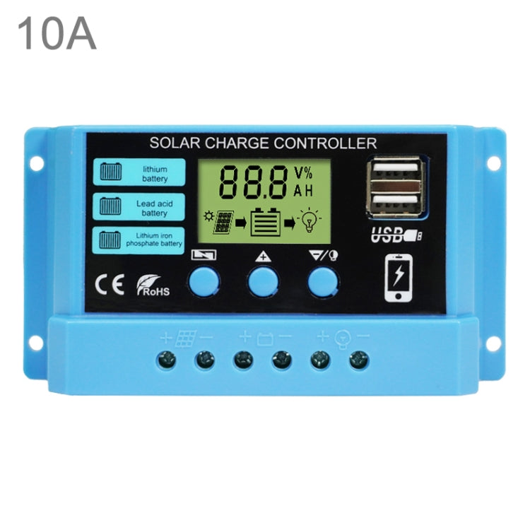 10A Solar Charge Controller 12V / 24V Lithium Lead-Acid Battery Charge Discharge PV Controller