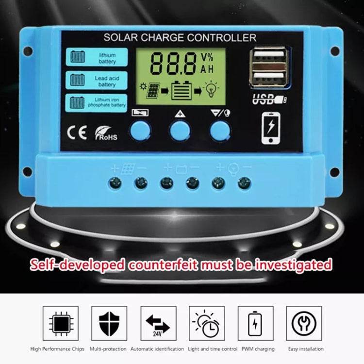 10A Solar Charge Controller 12V / 24V Lithium Lead-Acid Battery Charge Discharge PV Controller