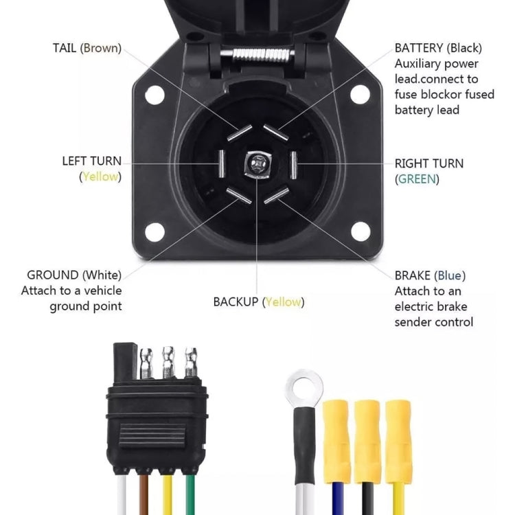 4-Way Flat to 7-Way Round RV Blade Trailer Adapter Reverse Plug with Mounting Bracket ÎҵÄÉ̵ê