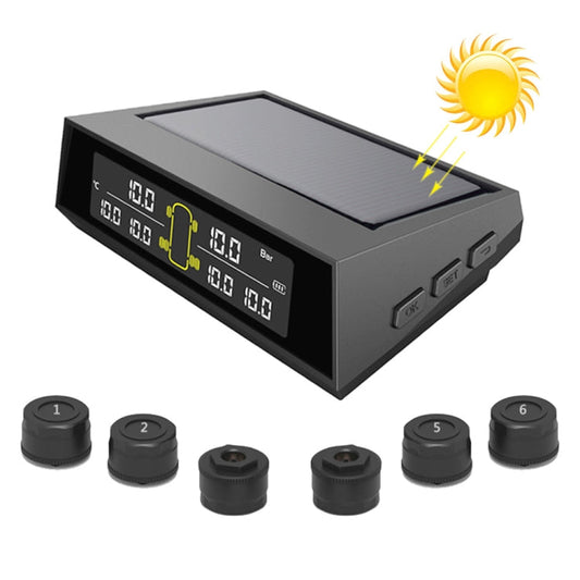 Car Solar Wireless Tire Pressure Monitoring System TPMS 6 External Sensors for 6-wheel Truck Bus