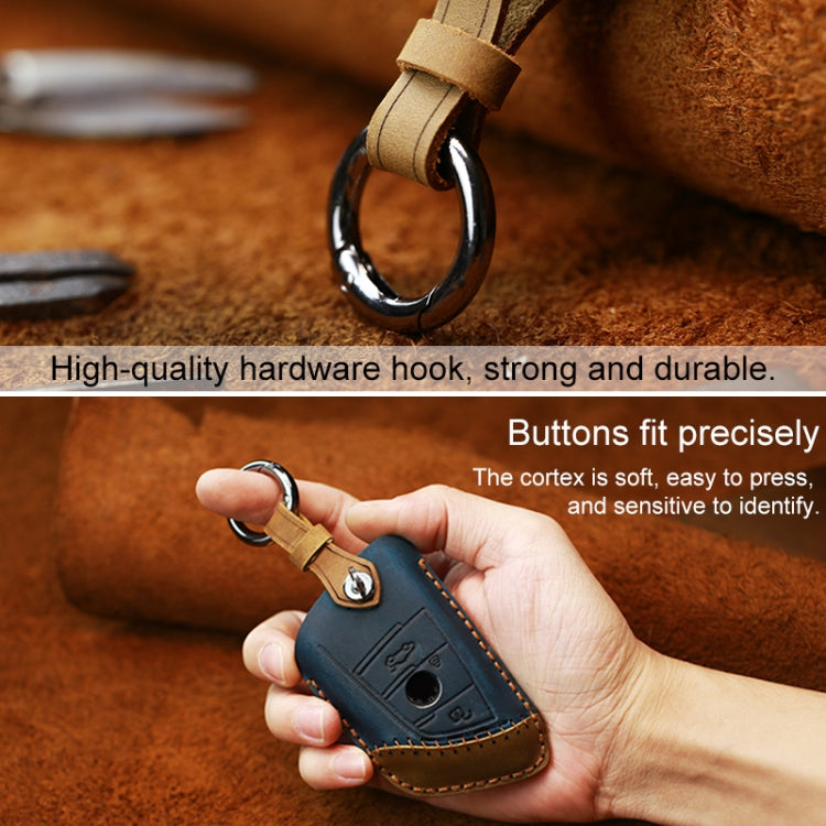 For BMW Blade Style Car Cowhide Leather Key Protective Cover Key Case, Two Keys Version