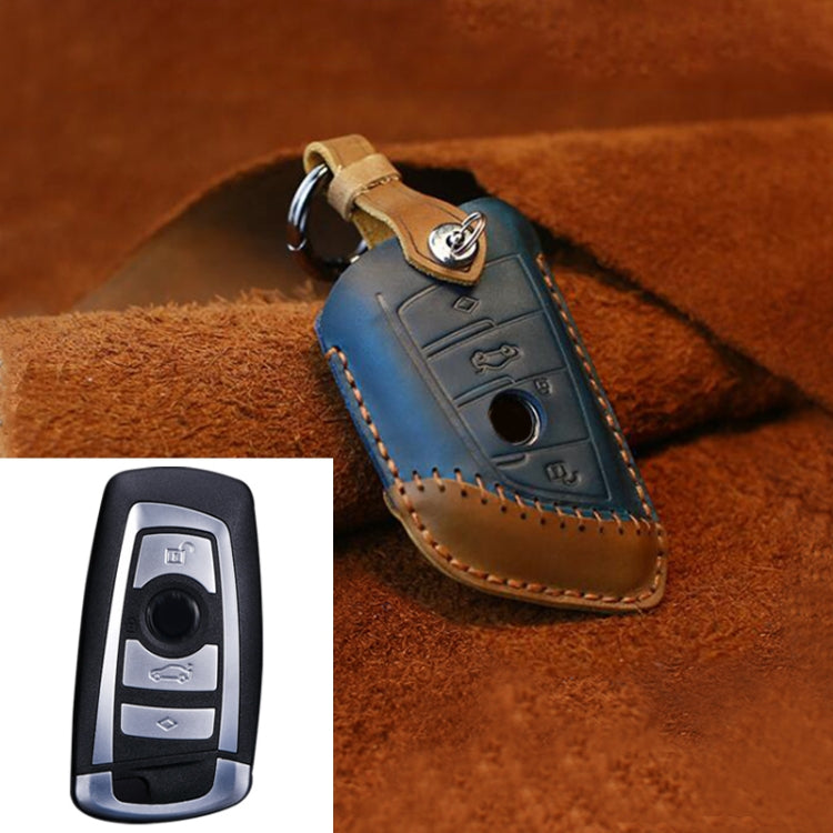 For BMW Blade Style Car Cowhide Leather Key Protective Cover Key Case, Three Keys Version